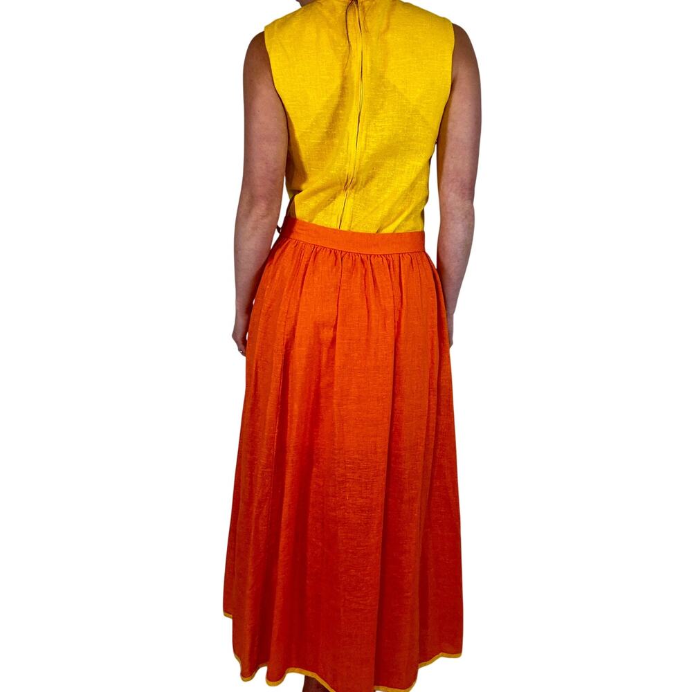 Vintage 1960s Mod Shift Dress Tear Away Skirt Set Yellow Orange Tulip Pockets - Picture 5 of 16